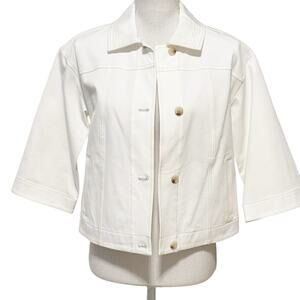 Lysse White Cropped Denim Jacket 3/4 Length Sleeves Size XS